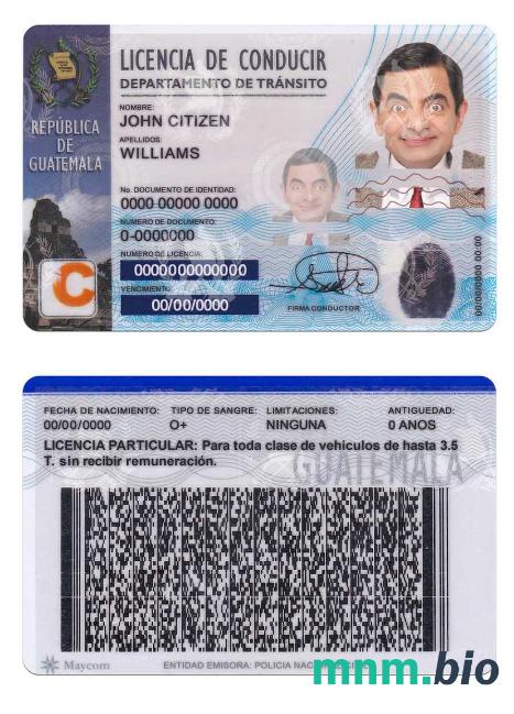 Gwatemala prawa jazdy ze wszystkimi czcionkami